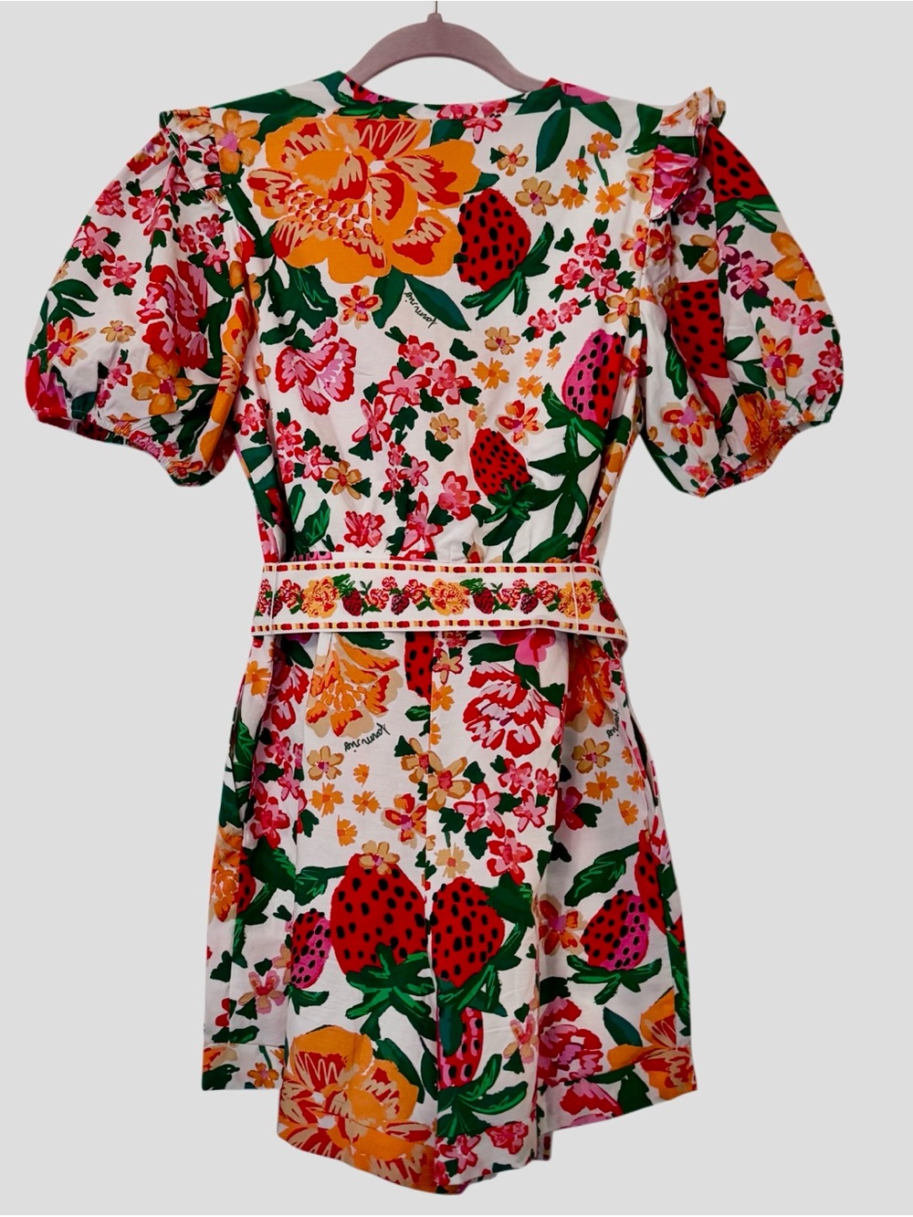 NWT Farm Rio Off White Cotton Floral Print Sketch Cotton Belted Romper Size XS - Picture 13 of 15